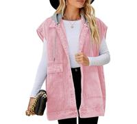 Women's Hooded Denim Vest Fashion Long Oversized Boyfriend Denim Vest Casual Loose Sleeveless Vintage Buttoned Lapel Classic Jacket Spring & Fall (Pink,L)