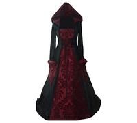 Women's Hooded Dress Halloween Medieval Costume Corset Renaissance Gothic Victorian Elegant Fancy Flare Sleeve Long Dresses Cosplay Vampire Sexy Clothing Witch Goth Baroque Scary Bat for Theme Party
