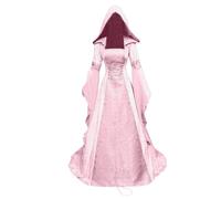 Women's Hooded Dress Suit Halloween Medieval Costume Corset Renaissance Dress Gothic Victorian Dress Lady Elegant Fancy Flare Sleeve Long Dress Cosplay Party Vampire Gown Dress UK Pink S