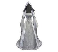 Women's Hooded Dress Suit Halloween Medieval Costume Corset Renaissance Dress Victorian Dresses Cosplay Vampire Gown Party Dresses Gray 4XL