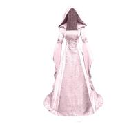 Women's Hooded Dress Suit Halloween Medieval Costume Corset Renaissance Gothic Victorian Dress Lady Elegant Fancy Flare Sleeve Long Dresses Cosplay Party Vampire Gown Dresses UK Pink M
