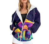Women's Hooded Jacket with Colourful Mushrooms - Zip Hoodie with Psychedelic Magic Mushroom Print | Colourful Jacket for Festivals, style_l01 purple, S