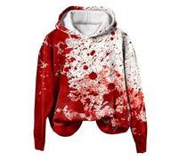 Women's Hooded Long Sleeve Jacket Outerwear Halloween Costume Pullover Sweatshirt with Blood Drops Print I Am OK Its Not My Blood Winter Warm Hoodie for Teen Girls (16-White, S)