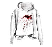 Women's Hooded Long Sleeve Jacket Outerwear Halloween Costume Pullover Sweatshirt with Blood Drops Print I Am OK Its Not My Blood Winter Warm Hoodie for Teen Girls (M)