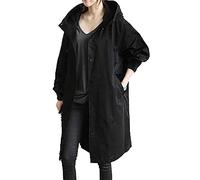Womens Hooded Mid Length Windbreaker Uk Loose Drawstring Waist Ladies | Trench Coat Solid Colour Windproof Lightweight Side Pockets Outerwear For City Commutes Daily Walking