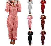 Womens Hooded Onesie Pajamas Clearance 3D Ear Sleepwear Casual Winter Warm Rompe Long Sleeve Jumpsuit Pajamas Adult One Piece Comfortable Loungewear Nightwear Cute Onesie Pyjama Plus Size Black