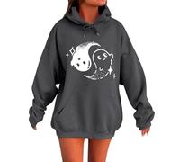 Women's Hooded Pullover Halloween Oversized Hoodies Cropped Hooded Jacket Pullover Sweatshirt with Hood Sweat Jacket Drawstring Top Blouse Tops Large Sizes Long Sleeve Shirt, gray, XXL