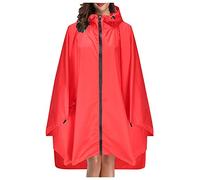 Women's Hooded Rain Poncho - Women's Waterproof Coat with Zip, Women's Waterproof Rain Jacket, Long Packable, Reusable, Unisex, Raincoat and Storage Bags for Camping Hiking, Red, One size