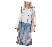 Women's Hooded Raincoat Mid-Long Lightweight EVA Rainwear with Black Trim