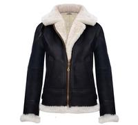 Womens Hooded Sheepskin Jacket B3 Flying Leather RAF Aviator Pilot Brown Cream XS