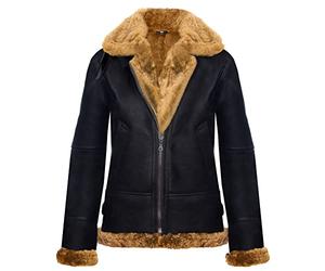 Womens Hooded Sheepskin Jacket B3 Flying Leather RAF Aviator Pilot Brown Ginger XL