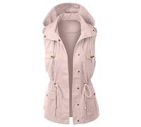 Womens Hooded Sleeveless Utility Vest, Lightweight Casual Military Style Gilet with Pockets, Water-Resistant Outdoor Jacket, Fashionable Drawstring Waistcoat for Women, Ideal for Hiking