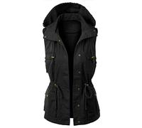 Womens Hooded Sleeveless Utility Vest, Lightweight Casual Military Style Gilet with Pockets, Water-Resistant Outdoor Jacket, Fashionable Drawstring Waistcoat for Women, Ideal for Hiking