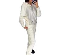 Women's Hooded Sweatshirt and Cuffed Joggers 2-Piece Set,Jogger Sets for Women 2 Piece,Long Sleeve Hooded Sweatshirt Matching Joggers Sweatpants (White,M)