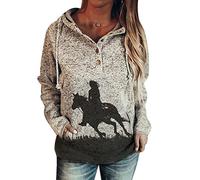 Womens Hooded Sweatshirt Animal Horse Print Hoodie Giraffe Pattern Long Sleeve Pullover Casual Loose with Pocket Hooded Tops