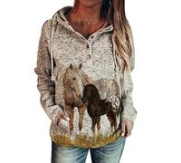 Womens Hooded Sweatshirt Animal Horse Print Hoodie Giraffe Pattern Long Sleeve Pullover Casual Loose with Pocket Hooded Tops