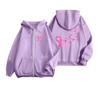 Women's Hooded Sweatshirt with Pink Ribbon Print Breast Cancer Sweatshirt October Pink Autumn Winter Warm Sweatshirts Oversize Jacket Mid Season Sports Casual Hoodie Sweaters, Vests and Hoodies, #01
