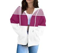 Women's Hooded Sweatshirt with Pockets, Two-Tone Patchwork Jacket, Mid Season, Sport, Casual, Comfortable Hoodies, Oversized Sweatshirts, Sweatshirts, Vests and Sweatshirts Lightweight Cardigan