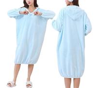 Womens Hooded Wearable Bath Wrap Towel - Cozy Coral Fleece Plush Long Sleeve Robe Soft Absorbent Quick Dry Towel Dress for Winter Home Lounge Spa Shower Bedroom (#1)