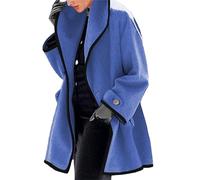 Women's Hooded Wool Blend Pea Coats Single Breasted Trench Coats Casual Lightweight Spring Fall Jackets Overcoat, Blue-2, XXL