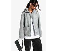 Womens Hooded Wool Look Jacket - Grey - 10, Grey
