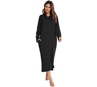Womens Hooded Zipper Robe Long Sleeve Loungewear Full Length Nightgown with Pocket (L, Z2)