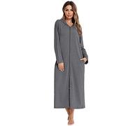 Womens Hooded Zipper Robe Long Sleeve Loungewear Full Length Nightgown with Pocket (M, Z4)