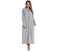 Womens Hooded Zipper Robe Long Sleeve Loungewear Full Length Nightgown with Pocket (XL, Z1)