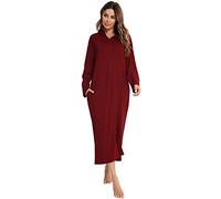 Womens Hooded Zipper Robe Long Sleeve Loungewear Full Length Nightgown with Pocket (XL, Z3)