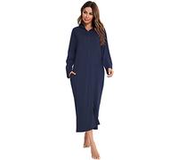 Womens Hooded Zipper Robe Long Sleeve Loungewear Full Length Nightgown with Pocket (XL, Z5)