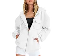 Womens Hoodie Cargo Sweatshirt Zip Up Cardigan Coat with Multi Pockets Lightweight Hoody Tops Fashion Casual Sweatshirts Loose Fit Hoodies Sports Tracksuit Hiking Loungewear Comfy Coats