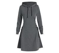 Women's Hoodie Dress Long Sleeve Lace Up Side Drawstring Hooded Sweatshirt Dress Ladies Plus Size Gothic Dress Fall Winter Casual Pullover Dress with Pocket Loose Long Hoodie Sportswear Tops