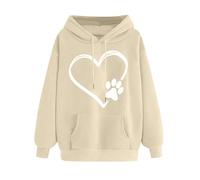 Women's Hoodie Heart Love Print Pullover Sweatshirt with Pocket Casual Loose-Fit Long Sleeve Tops Comfortable Soft Sports Hooded Sweatshirts 2025 Clearance My Orders Your Order Beige