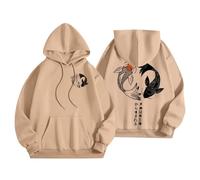 Women's Hoodie Japanese Print Back and Front Hoodies Women's Sports Casual Pullover Oversized Sweatshirts Sweatshirts Long Sleeve Sweatshirts Autumn Winter Hoodie Breathable, 01-Khaki, L