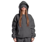 Womens Hoodie,Long Sleeve Tops Women,Women's Oversized Hoodies with Eye Mask Built in Comfort Airplane Mode Travel Hoodie Ladies Fleece Hooded Long Sleeve Sweatshirt Casual Autumn Tops,1-Dark Gray L