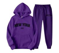 Women's Hoodie Set with Letter Print Hoodie and Jogging Bottoms for Couples, Unisex, York Theme, Casual Wear, Comfortable and Stylish Tracksuit with Hood, Teenager Jewellery, purple, L