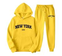 Women's Hoodie Set with Letter Print Hoodie and Jogging Bottoms for Couples, Unisex, York Theme, Casual Wear, Comfortable and Stylish Tracksuit with Hood, Teenager Jewellery, yellow, L