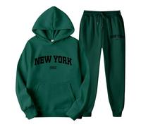 Women's Hoodie Set with Letter Print Hoodie and Jogging Bottoms for Couples, Unisex, York Theme, Casual Wear, Comfortable and Stylish Tracksuit with Hood, Teenager Jewellery, Green, XL