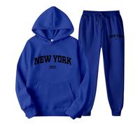 Women's Hoodie Set with Letter Print Hoodie and Jogging Bottoms for Couples, Unisex, York Theme, Casual Wear, Comfortable and Stylish Tracksuit with Hood, Teenager Jewellery, blue, XL