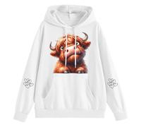 Women's Hoodie with Curious Highland Cow Calf, Hoodie with Cute Animal Motif, Casual Sweatshirt for a Charming Look, style_o07 white, XL