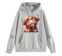 Women's Hoodie with Curious Highland Cow Calf, Hoodie with Cute Animal Motif, Casual Sweatshirt for a Charming Look, style_o05 gray, XXL
