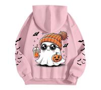 Women's Hoodie with Cute Halloween Ghost - Hoodie with Bat Sleeves | Cute Autumn Jumper for the Scary Season, Style_g08 Pink, M