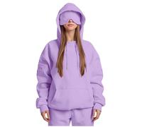 Women's Hoodie with Eye Mask Built In Ladies Comfrt Soft Airplane Mode Travel Hidden Pockets Sweatshirt Plain Pullover Tops Wearable Blanket Adults Men Gym Athletic Running Sportswear S M L XL 2XL 3XL