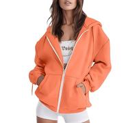 Women's Hoodie with Zip Sport, Oversized Hooded Sweatshirt with Pocket Coat Casual Coats Long Sleeve Jacket Sports Clothing Casual Tracksuit Loose Loungewear Lightweight Top, Z1-Orange, L