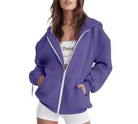 Women's Hoodie with Zip Sport, Oversized Hooded Sweatshirt with Pocket Coat Casual Coats Long Sleeve Jacket Sports Clothing Casual Tracksuit Loose Loungewear Lightweight Top, Z1-Purple, XXL