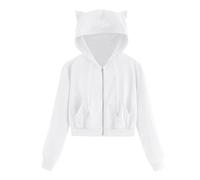 Women's Hoodies Cute Cat Ear Long Sleeve Cropped Sweatshirts Solid Color Drawstring Lightweight Crop Jacket Tops Casual Gothic Soft Hooded Outwear Aesthetic Y2K Outfits