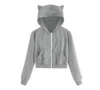 Women's Hoodies Cute Cat Ear Long Sleeve Cropped Sweatshirts Solid Color Drawstring Lightweight Crop Jacket Tops Casual Gothic Soft Hooded Outwear Aesthetic Y2K Outfits
