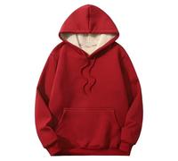 Women's Hoodies Fleece Lined Fall Winter Warm Casual Pullover Plain Black Hoodie Women Autumn Thermal Hoodie Oversized Sweatshirt Women Ladies Jumper with Pockets Plus Size S-7XL(Red,XXL)