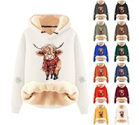 Women's Hoodies Fleece Sweatshirt Winter Long Sleeve Sherpa Hoodie Casual Drawstring Cartoon Highland Cow Graphic Yak Print Pullover Tops with Pocket Streetwear(Beige, XXL, #01-01)