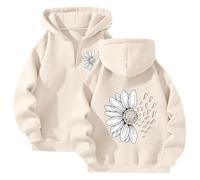 Women's hoodies, half-zip hoodie, sunflower print on the back and front, autumn winter sweatshirts, long sleeve hoodie, oversized sweaters, vests and sweatshirts sports casual, #01-Beige, L